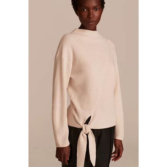 Rebecca Taylor wool tan knit high neck tie waist sweater size medium - Picture 1 of 7